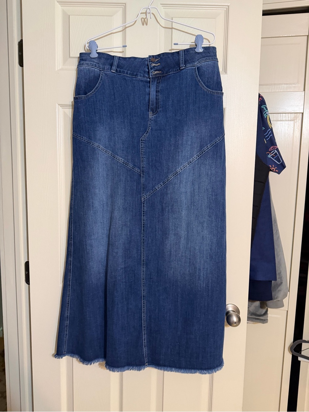 Classic Blue Denim Midi Skirt
